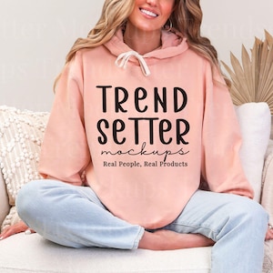 Comfort Colors 1467 Peachy Hoodie Mockup | CC1467 Peachy Hooded Sweatshirt Mock-up | Real Person Model | Trendy Boho Aesthetic