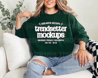 Gildan 18000 Forest Mockup, G18000 Crewneck Sweatshirt, Real Model