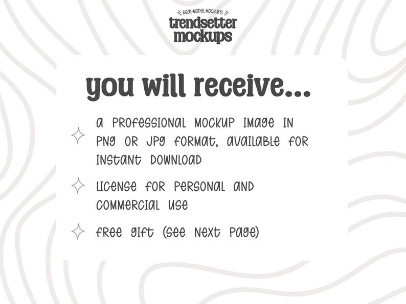 The image is a professional mockup image in a Png or JPG format, available for instant download. It is intended for personal and commercial use, and there is a free gift (see next page) available.