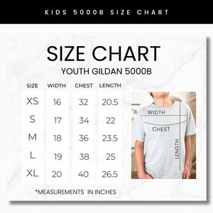 Gildan 5000B Youth Size Chart, Unisex Gildan G5000B Size Chart, Gildan ...