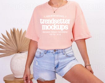 Comfort Colors 1717 Peachy Mockup, CC1717 T-Shirt, Real Person Model