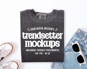Comfort Colors 9018 Pepper T-Shirt Mockup, CC9018 Kids Tee, Minimalist Flat Lay, No AI