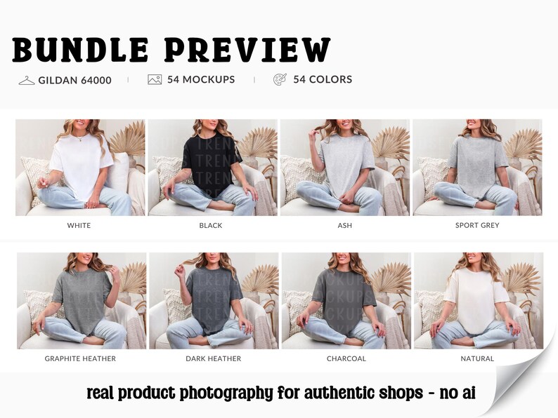 Gildan 64000 T-Shirt Mockup Bundle, G64000 Oversized Tee Mock-ups, Boho Lifestyle, Real Model image 2