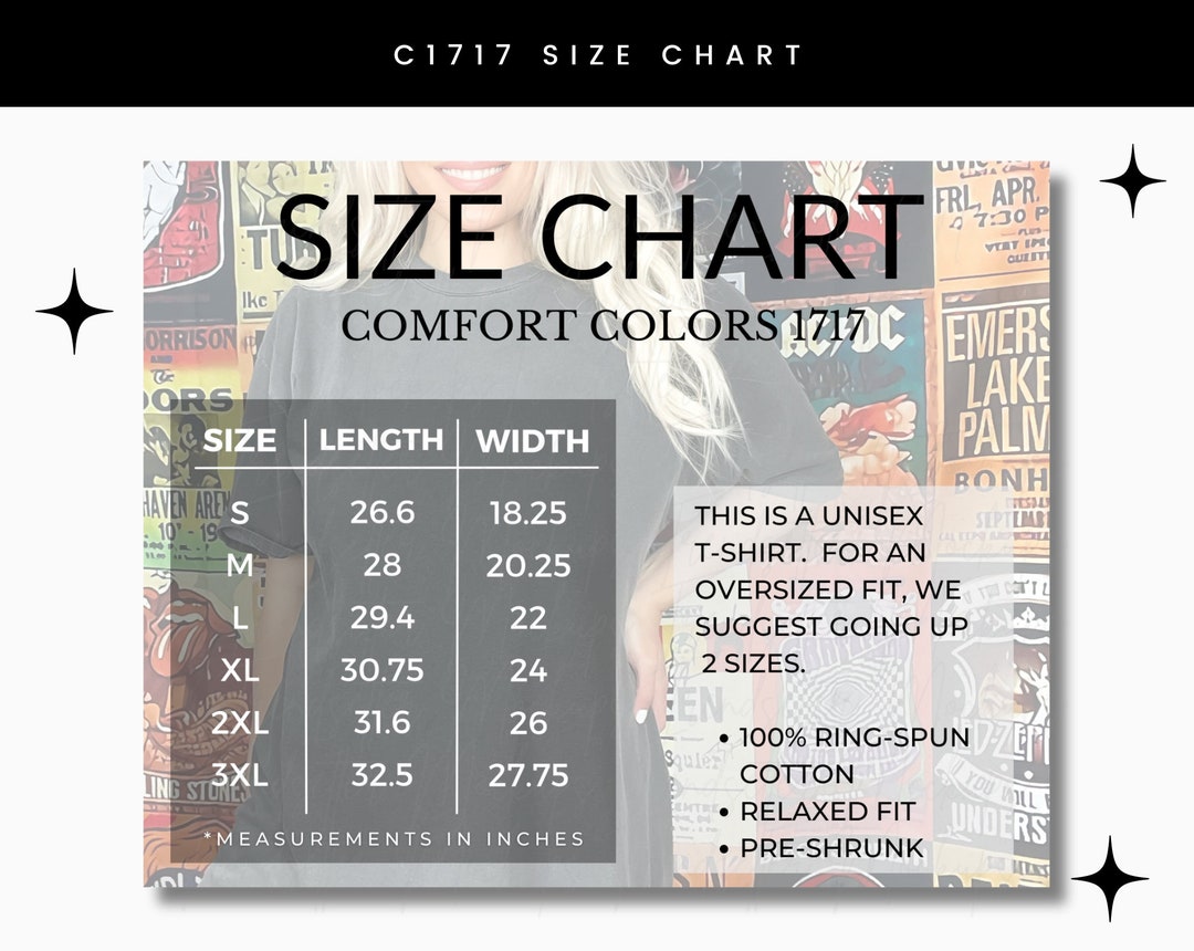 Comfort Colors C1717 Size Chart, 1717 Comfort Colors Unisex Size Chart ...