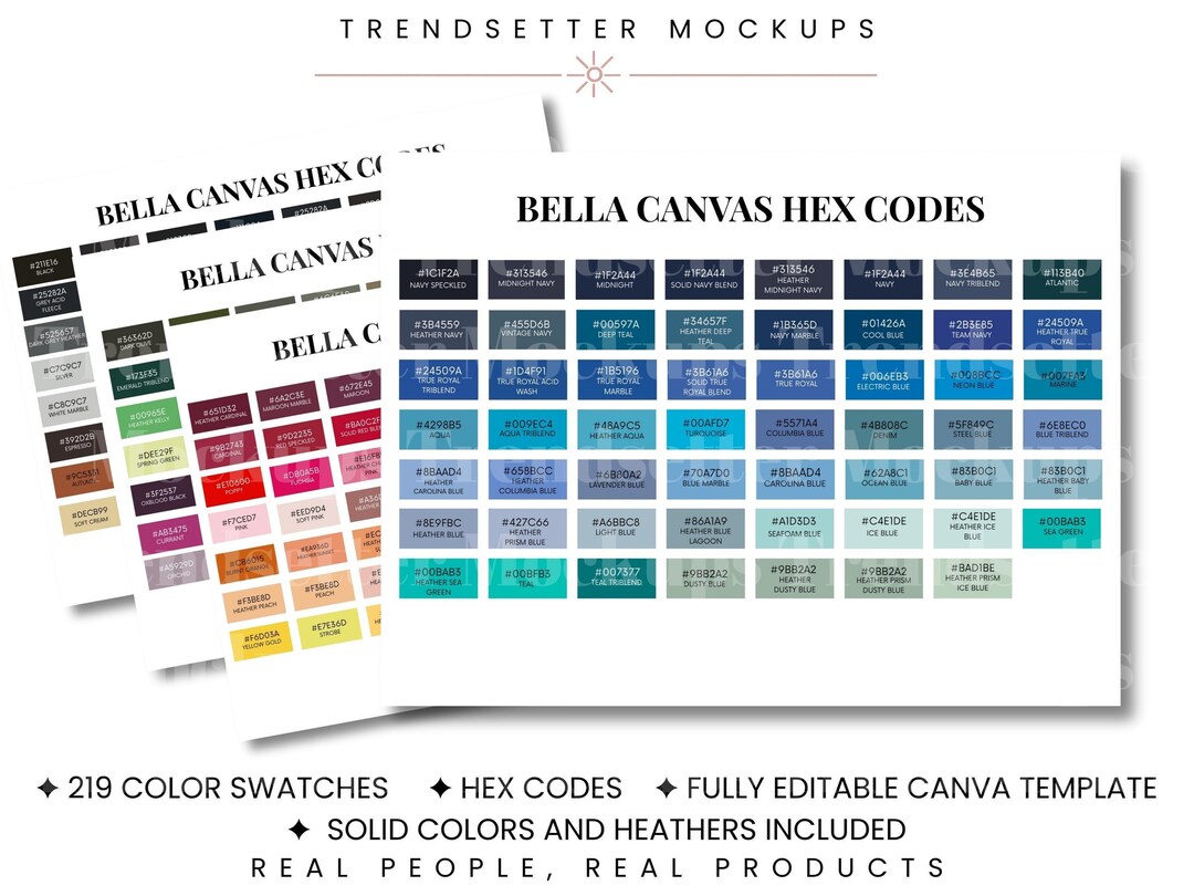 Canvas Thread Code Bella Canvas Hex Codes Color Chart | Editable Canva Template | BC3001 ...