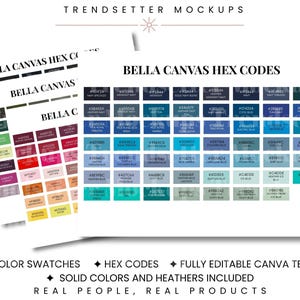 Bella Canvas Hex Codes Color Chart | Editable Canva Template | BC3001 BC3200 BC1019 BC3480