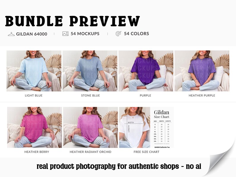 Gildan 64000 T-Shirt Mockup Bundle, G64000 Oversized Tee Mock-ups, Boho Lifestyle, Real Model image 8