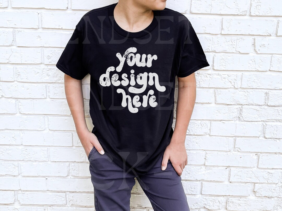 Kids Black Mockup Gildan 5000B , Unisex Trendy Mockup, Youth Black