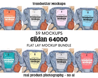 Gildan 64000 T-Shirt Mockup Bundle, G64000 Flat Lays, No AI