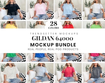 Gildan 64000 Mockup Bundle, G64000 New Shop Essentials Collection, Popular High-Quality Tee Shirt Mock-ups, G640 New Shop Bundle