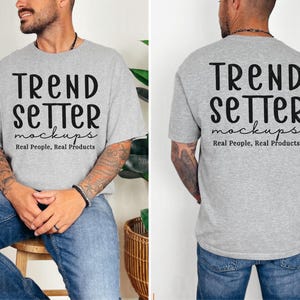 Gildan 5000 Sport Grey Mockup, Mens Front and Back of Shirt Mockup, G5000 Trendy Dual Mock-Up, Double Sided Simple Blank Mock, Male Model
