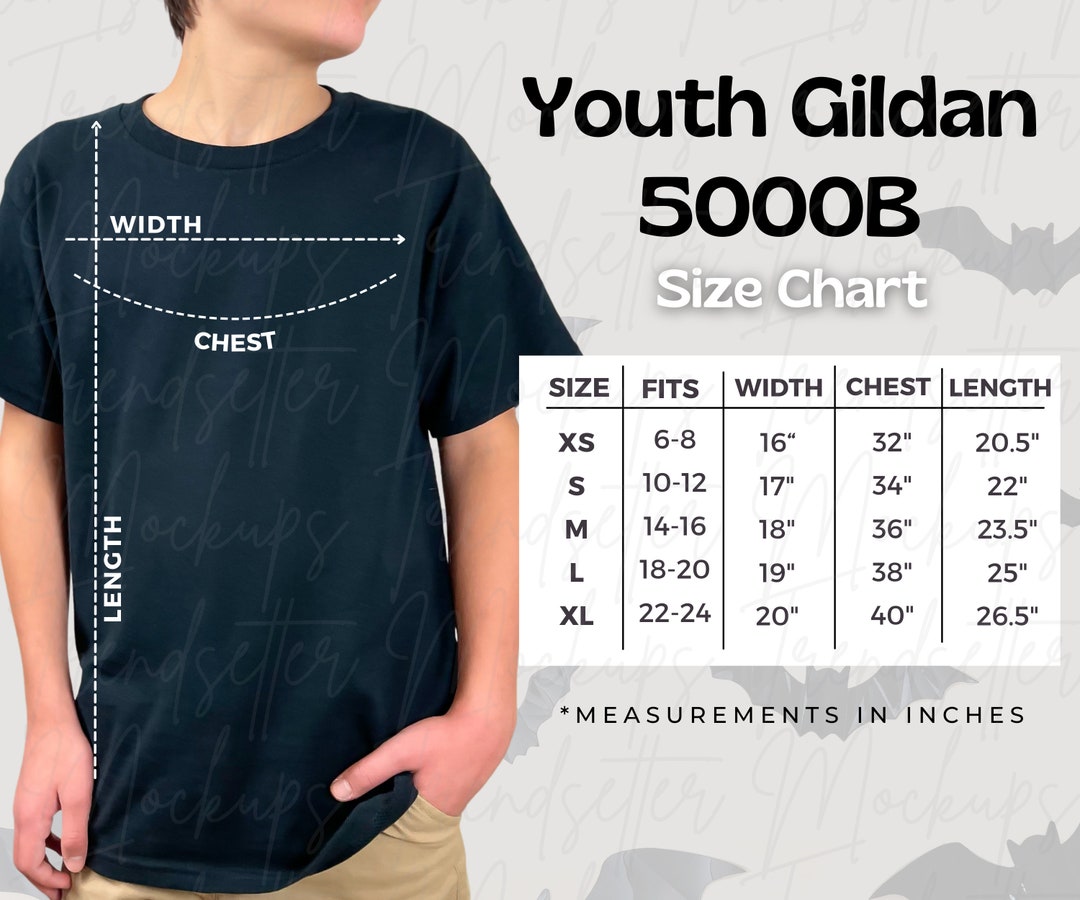 Gildan 5000B Youth Halloween Size Chart G5000B Size Chart - Etsy