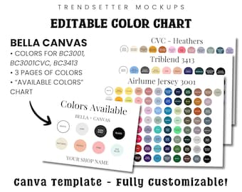 Editable Bella Canvas Color Chart, Canva Template