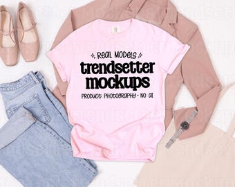 Comfort Colors 1717 Blossom Mockup, CC1717 T-Shirt, Casual Office Flat Lay