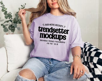 Orchid Comfort Colors 1717 Mockup, CC1717 Oversized Tee, Real Model