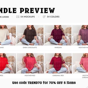 Gildan 64000 T-Shirt Mockup Bundle, G64000 Oversized Tee Mock-ups, Boho Lifestyle, Real Model image 3
