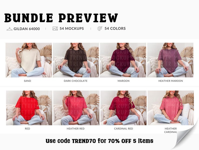 Gildan 64000 T-Shirt Mockup Bundle, G64000 Oversized Tee Mock-ups, Boho Lifestyle, Real Model image 3