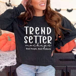 Comfort Colors 1566 Black Mockup, CC1566 Halloween Mock-up, Modeled Fall Crewneck Sweatshirt, Thanksgiving Aesthetic, Real Person Model