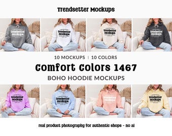 Comfort Colors 1467 Mockup Bundle, CC1467 Hoodie Sweatshirts, Boho Lifestyle, Real Model