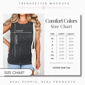 Tabla de tallas de Comfort Colors 9360, Guía de tallas de la camiseta CC9360 Comfort Colors, Medidas de la camiseta, Maquetas de Comfort Colors, Modelo humano real