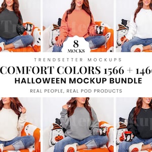 Comfort Colors 1466 and Comfort Colors 1566 Mockup Bundle | CC1466 & CC1566 Sweatshirt Mockup Collection | Real Model | Halloween Aesthetic