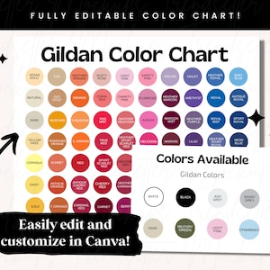 Editable Gildan Color Chart, Gildan 5000 Color Chart, Gildan 2000 Canva Template, Gildan Color Table, Gildan Sweatshirt Color Chart