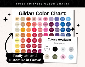 Editable Gildan Color Chart, Gildan 5000 Color Chart, Gildan 2000 Canva Template, Gildan Color Table, Gildan Sweatshirt Color Chart