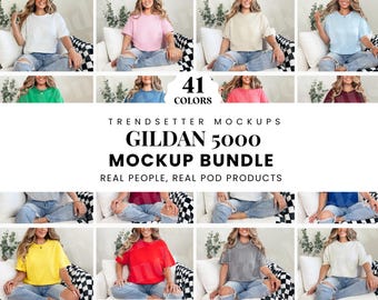 Gildan 5000 Mockup Bundle, G500 New Shop Essentials Collection, Popular High-Quality Tee Shirt Mock-ups, New Shop Bundle, Real Person Model