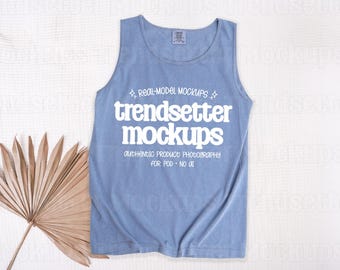 Comfort Colors 9360 Blue Jean Mockup, CC9360 Tank Top, Trendy Summer Flat Lay Mock-up, No AI