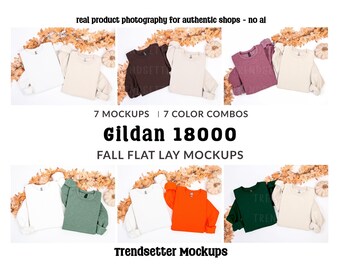 Gildan 18000 Fall Mockup Bundle, G18000 Crewneck Sweatshirt Flat Lays