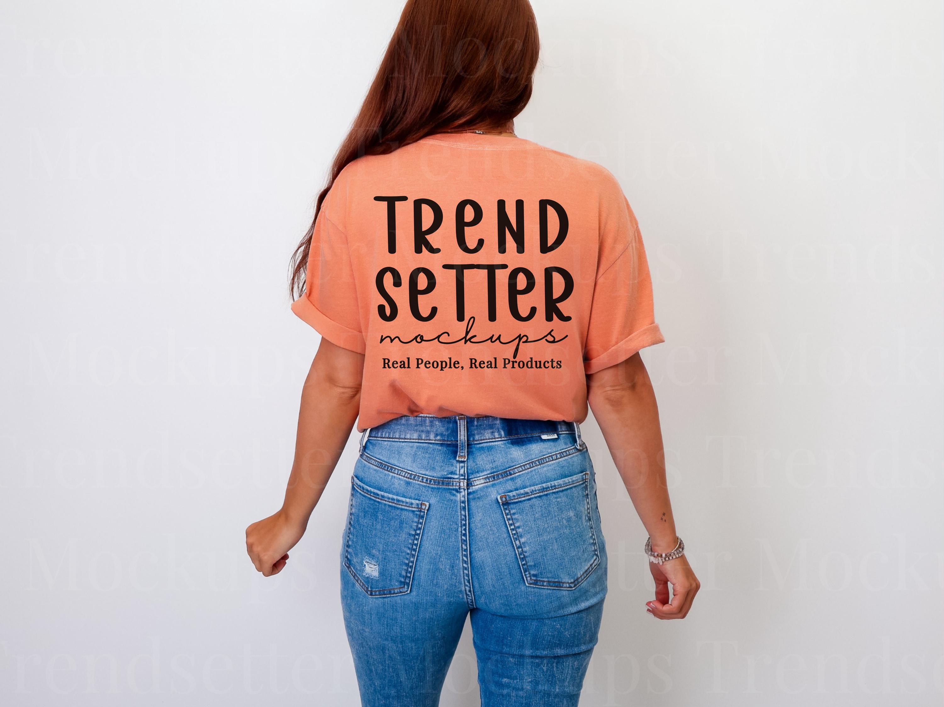 Comfort Colors 1717 Terracotta TShirt Mockup | CC1717 Terracotta Mock-up | Real Model | Back of Shirt | Trendy Minimalist Studio Aesthetic