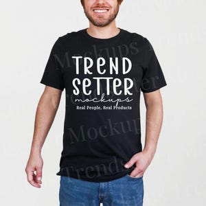 Maqueta Bella Canvas 3001 Vintage Negra, Camiseta BC3001, Modelo Masculino Real (Sin IA)