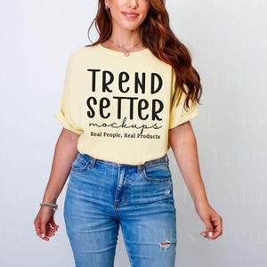 Comfort Colors 1717 Banana TShirt Mockup | CC1717 Banana Mock-up | Real Model | Yellow Shirt Mock | Trendy Minimalist Studio Aesthetic