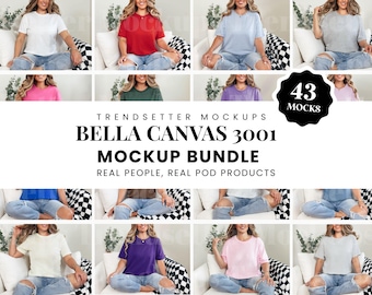 Bella Canvas 3001 Mockup Bundle, BC3001 New Shop Essentials Collection, High-Quality Tee Shirt Mock-ups, New Shop Bundle, Real Person Model