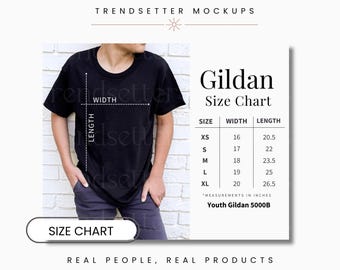 Youth Gildan 5000B Size Chart, T-Shirt Measurements (Digital Download)