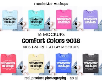 Comfort Colors 9018 Mockup Bundle, CC9018 Kids T-Shirt Flat Lays