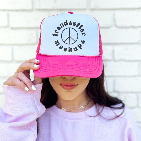 Otto Trucker Cap Mockup, Pink White Baseball Hat Mockup, Mesh Hat Mock-up, Styled Trucker Hat Mock