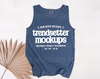 Comfort Colors 9360 Denim Mockup, CC9360 Tank Top, Trendy Summer Flat Lay Mock-up, No AI