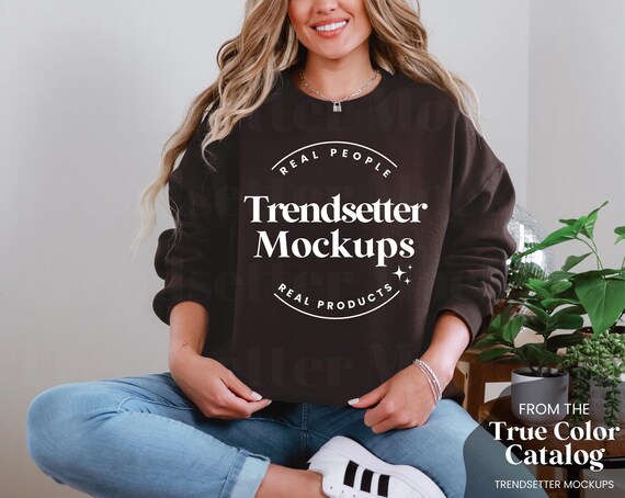 Buy Gildan 18000 Dark Chocolate Sweatshirt Mockup G18000 Brown Crewneck Mock up Real Person Model Mock Trendy Minimalist True Color Aesthetic Online in India Etsy