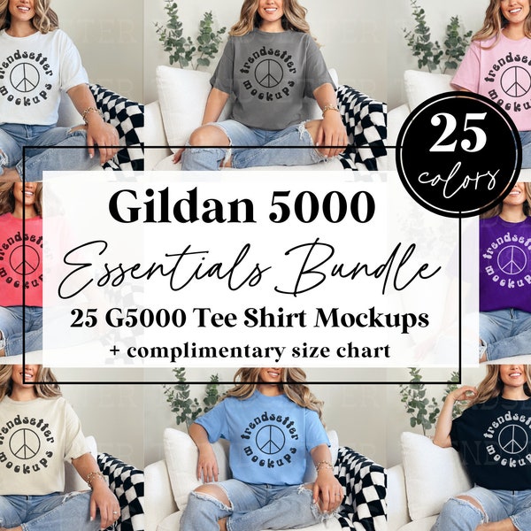 Gildan 5000 Mockup Bundle, G5000 New Shop Essentials Kollektion, beliebte hochwertige T-Shirt Mock-ups, neues Shop Bundle