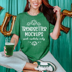 Heather Grass Green Bella Canvas 3001 Mockup | St. Patrick's Day Real Model (Digital Download)