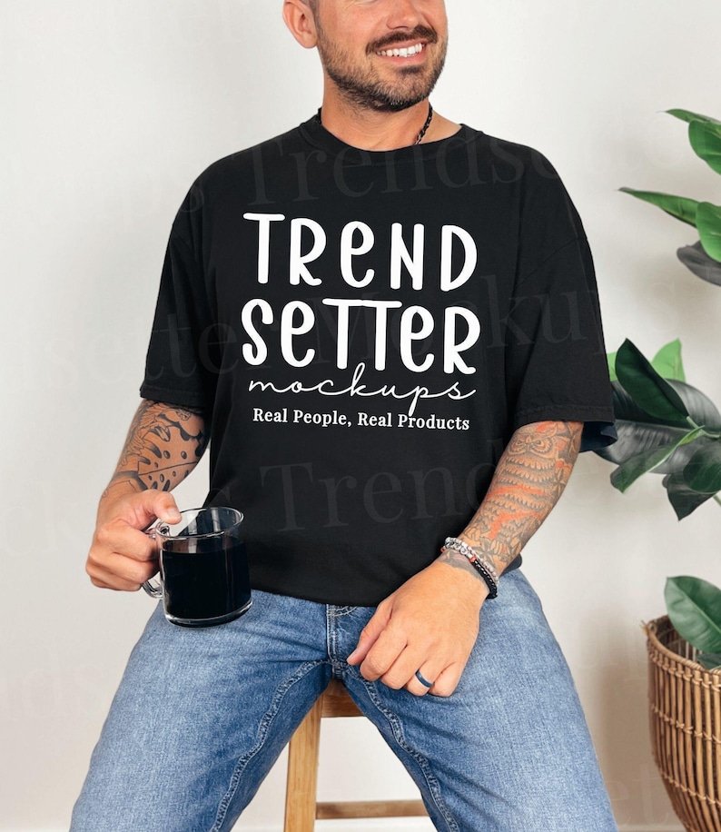 Comfort Colors 1717 Black Mockup, Mens CC1717 T-Shirt, Real Person Model image 1