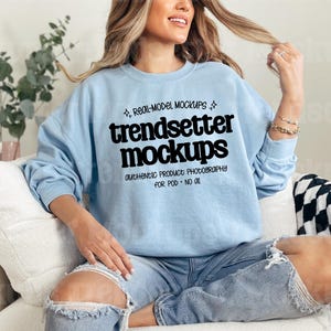 Gildan 18000 Light Blue Mockup, G18000 Crewneck Sweatshirt, Real Model