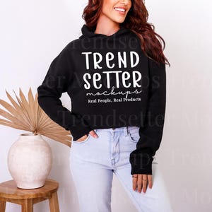AFX64CRP Black Mockup: Independent Trading Company Crop Hooded Sweatshirt, Real Model (Digital Download)