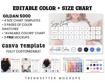 Editable Gildan 5000 Color Size Chart, Canva Template