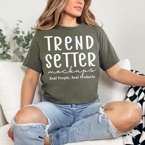 Bella Canvas 3001 Army T-Shirt Mockup, Real Person Model (Digital Download)