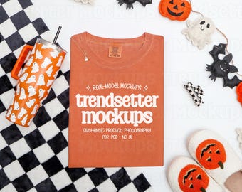 Comfort Colors 1717 Yam Mockup, Halloween CC1717 T-Shirt Flat Lay, No AI