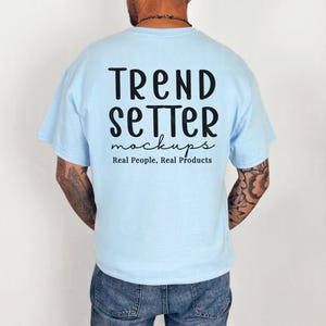 Gildan 5000 Light Blue Mens Mockup, G5000 Masculine Mock-up, Trendy Back of Shirt Mock, Real Human Male Model