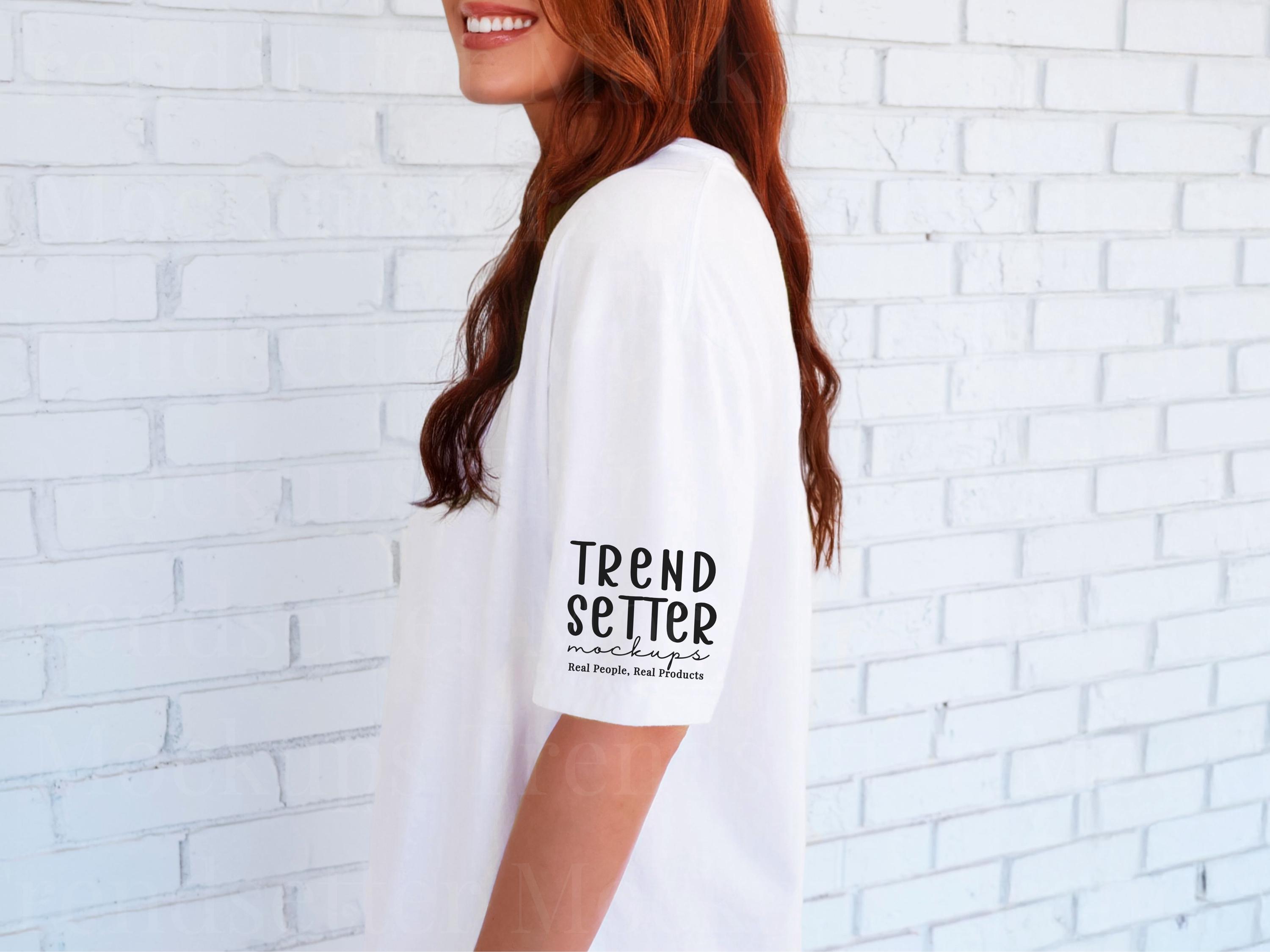Comfort Colors 1717 White Sleeve Mockup | CC1717 White T-Shirt Mock-up | Real Person Model | Trendy White Tee | Outdoor Aesthetic