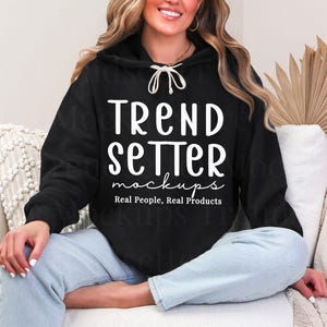 Comfort Colors 1467 Black Hoodie Mockup | CC1467 Black Hooded Sweatshirt Mock-up | Real Person Model | Trendy Boho Aesthetic
